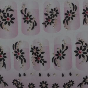 Nailsticker schwarze Blümchen mit rot und gold