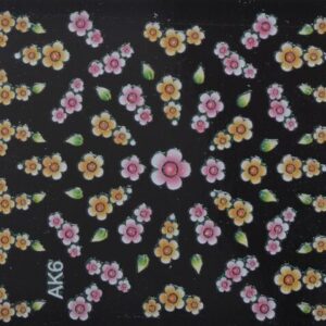 Nailsticker Blümchen rosé, gelb, grüne Blätter Glitter